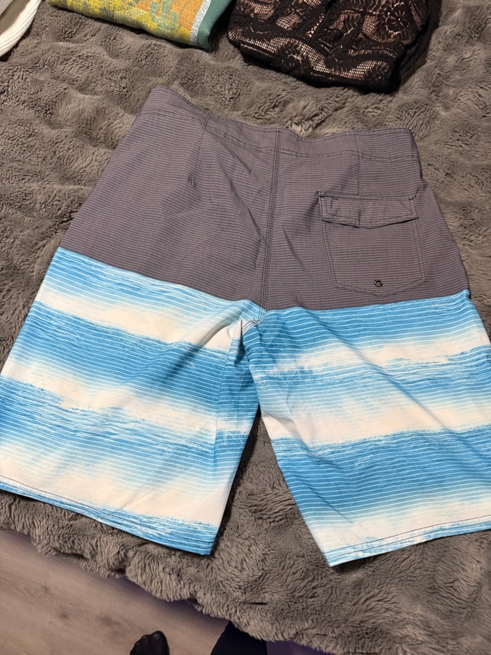 Hang Ten Gray and Light Blue Striped Men's Swim Trunks - Picture 7 of 7